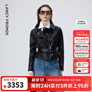 朗姿羊皮革翻领收腰短款皮衣干练率性高级感短外套2026年春季新款 黑色 S