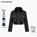 ANN ANDELMAN官方直营黑色毛领短款皮外套女秋冬新款保暖夹克上衣 黑色 XS