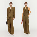 噢姆（AUM）【轻松套装】2026年春季新款气质通勤人字纹亚麻西装外套马甲长裤 深卡下装 S