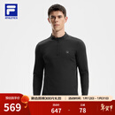 FILA 斐乐官方男子针织长袖上衣25冬季新款健身运动加绒长T抓绒打底衫 深黑-BK L 175/96A/L