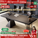 凯萨罗列  KSALOY意式极简书房书桌轻奢设计感家用办公桌子亚克力现代简约烟熏木色 【黑橡木色+亚克力】书桌+排插 180*80*75cm