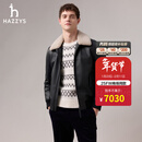 哈吉斯（HAZZYS）男装 2025冬季新款【羊皮革】可脱卸毛领充绒皮衣男ALVZU0CDU96 黑色BK L （175/96A 48）