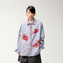 UOOYAA/乌丫2026春款「奇幻嘉年华」动感樱桃木马元宝钉珠刺绣衬衫 蓝色 S