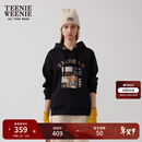Teenie Weenie小熊冬装时尚植绒刺绣连帽卫衣学院休闲宽松慵懒上衣 黑色 S (160)