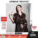 UR【钟楚曦同款】2025秋季新款女装潮流褶皱超长风衣UWJ150068 酒红色 M