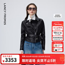 朗姿羊皮革翻领收腰短款皮衣干练率性高级感短外套2026年春季新款 黑色 S