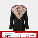 PORTS宝姿女装2024秋季新款LOGO提花连帽羊毛大衣ALT9C008UZW022 黑色印花-1 常规 M （6）