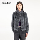 珂莱蒂尔【水貂毛】Koradior商场同款2025冬气质贵气短款皮草大衣 深灰色 M