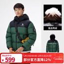 骆驼（CAMEL）【迪丽热巴同款】羽神短款羽绒服热反射升温保暖加厚连帽面包服 幻影黑/城绿，男女 ，734CA6B605B5 S