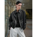 MSBEAST野兽小姐 双版羊皮立体剪裁下摆收褶气球廓形皮夹克丨折纸皮衣 新西兰半植鞣小山羊皮-经典黑 M