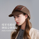 卡蒙（Kenmont）绵羊毛时尚复古格纹拼接贝雷帽女显脸小秋冬防寒大头围画家帽5359