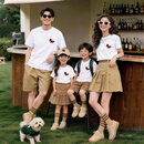 多巴胺炸街夏亲子装母子母女婴儿爬服一家三四口刺绣小马短袖T恤 白色 绣花 180 大人XL