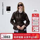 朗姿羊皮革翻领可收腰皮衣时尚干练百搭通勤上衣女2026年春季新款 深咖色 XL