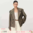 Fabrique旷野风衣卡其色斜纹棉格纹短款外套大衣女年秋季 苔绿色 XS