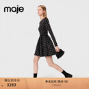Maje季末7折2025秋冬新款女装法式时尚仿钻饰收腰短款针织连衣裙 黑色 M