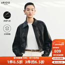 艾诺丝雅诗【商场同款】2026春季新款百搭率性皮夹克短外套PU皮衣女50121022 黑色 M