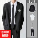 学院风dk日系制服西装外套男春秋季宽松痞帅伴郎西服学生班服套装 黑色(西服/短衬衫/领带/西裤) M