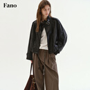 fano studios范洛Fano 甜酷松弛感PU皮衣女秋季黑色哑光立领双排扣复古短外套 黑色 现货 S