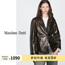Massimo Dutti折扣升级2026女装休闲简约风纳帕皮革西装真皮皮衣外套04706526 深棕色 XS (CN 165/84A)