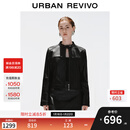 UR2025秋季新款女流光风潮流机车立领拉链短款皮衣UWJ150061 黑色 M