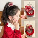 赞婴美儿童植绒花朵发圈新年红色发绳秋冬女童高马尾头绳不伤发皮筋头饰 太阳花小兔发圈1个