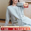 嫚熙（EMXEE）幸运鹅秋冬牛油果半边绒月子服加绒产妇哺乳孕妇睡衣家居服 幸运鹅-蓝色（有调节带） M