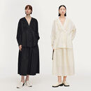 噢姆（AUM）【轻松套装】2026年春季新款舒适棉感气质V领绣花外套上衣半身裙 黑色上装 L