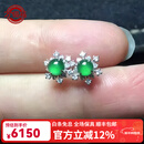 万镯福缅甸天然A货翡翠雪花耳钉女18K金镶玉阳绿小灯泡满钻玉石耳饰礼物