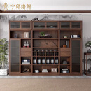 宁邱络阁（NICHLORT）新中式实木书柜组合胡桃木博古架多宝阁茶叶架办公室文件柜展示柜 【老榆木胡桃色】带顶箱 3.2m