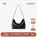 半坡饰族（bampo）中号绵绵包hobo托特包头层牛皮大容量单肩斜挎包软包元旦礼物 墨碳黑（中号升级拉链款）