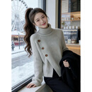 【新年穿新衣】2026冬季新款简约宽松上衣时尚灰色高领长袖针织衫 浅灰色 L 建议体重120-145