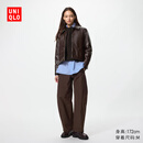 优衣库常规款女装针织廓形长裤/弯刀镰刀裤子483722 482287 482287/39棕黑色 M