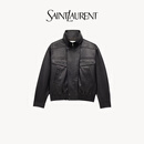 YSL圣罗兰 女士压纹羊皮革飞行员夹克黑色 黑色 38