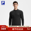 FILA 斐乐官方男子针织长袖上衣25冬季新款健身运动加绒长T抓绒打底衫 深黑-BK M 170/92A/M
