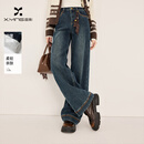 香影【加绒】复古微喇牛仔裤女2025冬季新款丹宁风高腰宽松阔腿裤 牛仔蓝 S 155/60A/85-95斤