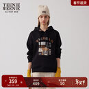 Teenie Weenie小熊冬装时尚植绒刺绣连帽卫衣学院休闲宽松慵懒上衣 黑色 S (160)