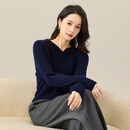 春竹【断码捡漏】春季新款100%羊毛连帽针织卫衣绞花减龄休闲女羊毛衫 上青 XL (120-130斤)