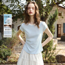 Olrain欧芮儿经典百搭精致撞色短袖T恤女装夏季新款潮流修身显瘦上衣 蓝色 M