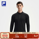 FILA 斐乐官方男子针织长袖衫2025冬季健身运动加绒半拉链长T