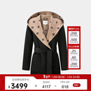 PORTS宝姿女装2024秋季新款LOGO提花连帽羊毛大衣ALT9C008UZW022 黑色印花-1 常规 M （6）