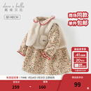 戴维贝拉（DAVE＆BELLA）女童连衣裙加绒儿童碎花裙小童裙子背心两件套宝宝童裙冬季新款 小碎花印花【现货】 130 cm（建议身高120-130cm）