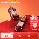 巴拉巴拉童鞋女童公主鞋2026新款春秋儿童鞋子蝴蝶结甜美小皮鞋红色新年季