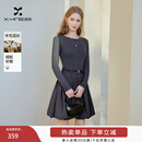 香影假两件针织收腰连衣裙女2026春季新款学院风绞花拼接花苞短裙 中灰 M 160/84A/95-110斤