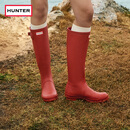 HUNTER雨靴户外露营女鞋惠灵顿经典英伦防水防滑骑士靴女长筒女靴高筒靴 哑光军红色/MLR 36