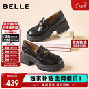 百丽女乐福鞋女英伦小皮鞋通勤单鞋JD007CM5 黑色-哑光 37