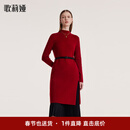 歌莉娅新年红品毛织套装女冬季新款通勤红色连衣裙黑色半裙1BCCAA040 53R椒红 L