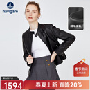 Navigare意大利小帆船真皮皮衣女士秋冬款黑色时尚百搭外套立领短款机车服 暗夜黑 M