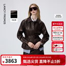 朗姿羊皮革翻领可收腰皮衣时尚干练百搭通勤上衣女2026年春季新款 深咖色 M