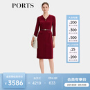 PORTS宝姿女装2026春季新款酒红色肌理质感连衣裙ALU8D003PWB006 酒红色 XL （10）