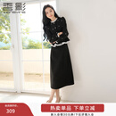 香影小香风假两件连衣裙女2026春季新款荷叶边拼接长袖千金感裙子 深灰 XL 170/92A/125-140斤